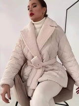 Winter Lapel Plaid Coat Fashion All-match Waist-tied Design Coat For Women Outwear Clothing BadAssWear.fi