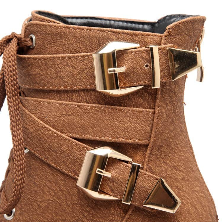 Short Boots Round Toe Leather Boots High Heel Women&