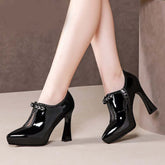 Block-heel Deep Patent Leather Low-top High Heels BadAssWear.fi