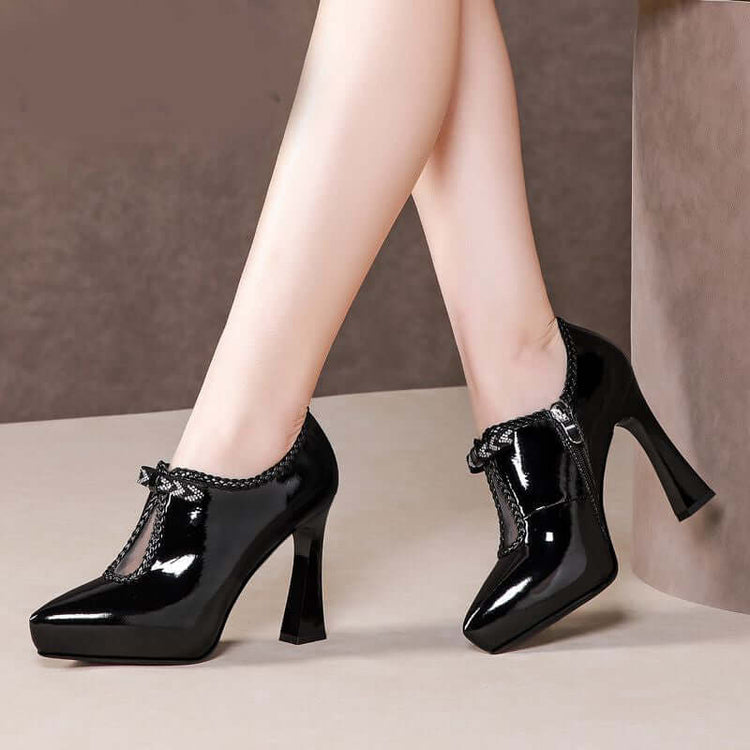 Block-heel Deep Patent Leather Low-top High Heels BadAssWear.fi