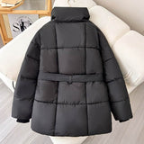 Warm Lapel Plaid Coat With Belt Design Fashion Casual Thick Jacket Fall And Winter Women's Clothing BadAssWear.fi