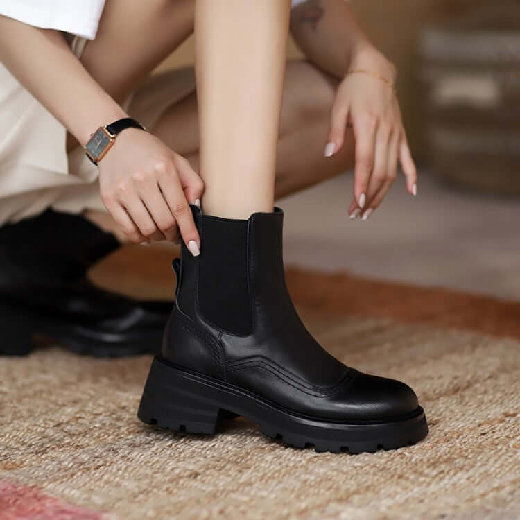 Retro Thick-heeled Martin Boots Women&