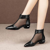 Soft Leather Flat Heel Net Boots Women&