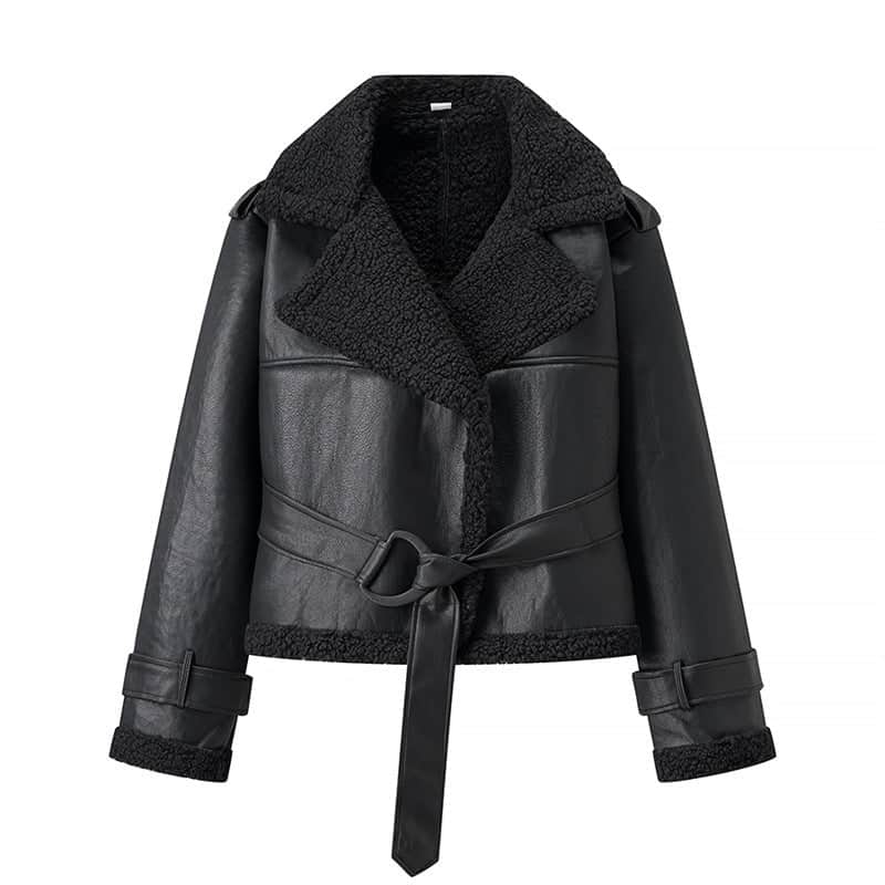 Autumn And Winter Short Flared Fur-Lined Coat With Collar BadAssWear.fi