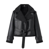 Autumn And Winter Short Flared Fur-Lined Coat With Collar BadAssWear.fi