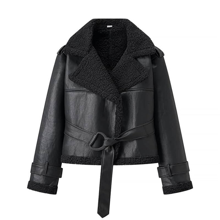 Autumn And Winter Short Flared Fur-Lined Coat With Collar BadAssWear.fi