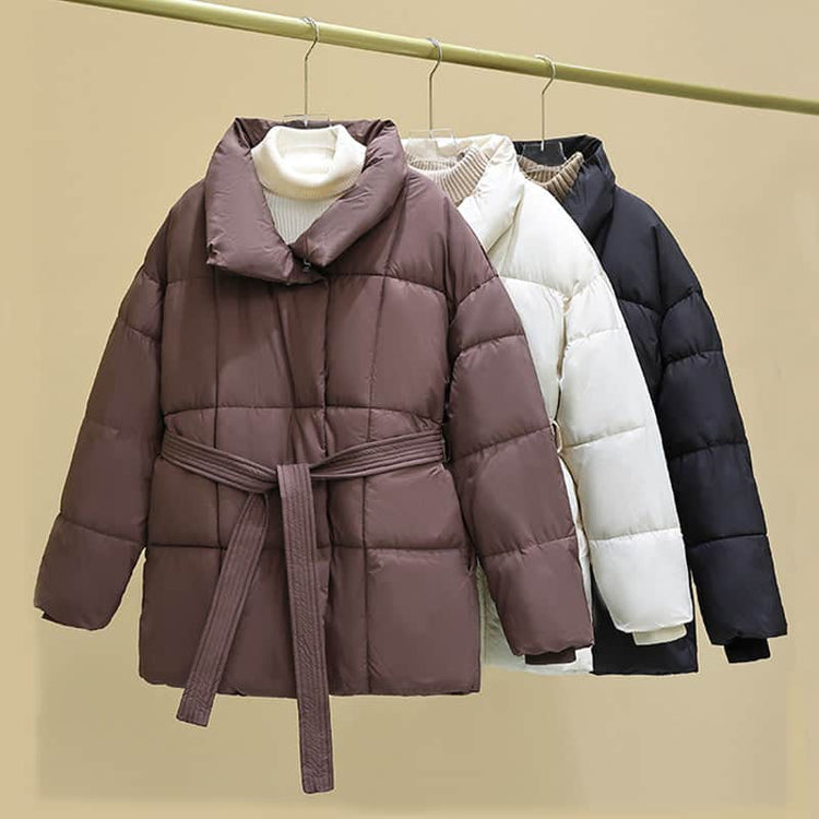 Warm Lapel Plaid Coat With Belt Design Fashion Casual Thick Jacket Fall And Winter Women&