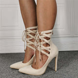 Stiletto Heel Lace-up Banquet Large Size Pointed Women's High Heels BadAssWear.fi