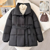 Warm Lapel Plaid Coat With Belt Design Fashion Casual Thick Jacket Fall And Winter Women&