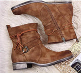 Western Boots Women Buckle Ankle Boots Side Zipper Shoes BadAssWear.fi