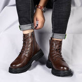Autumn And Winter Cowhide Casual Men's Boots Thick Bottom Round Toe Warm BadAssWear.fi