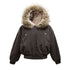 High Street Line Splicing Fur Collar Hood Cotton Coat Jacket BadAssWear.fi