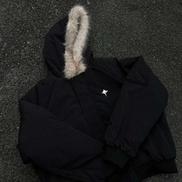 New Real Shot High Quality Fur Collar Short Connecting Cap Cotton Coat Jacket BadAssWear.fi