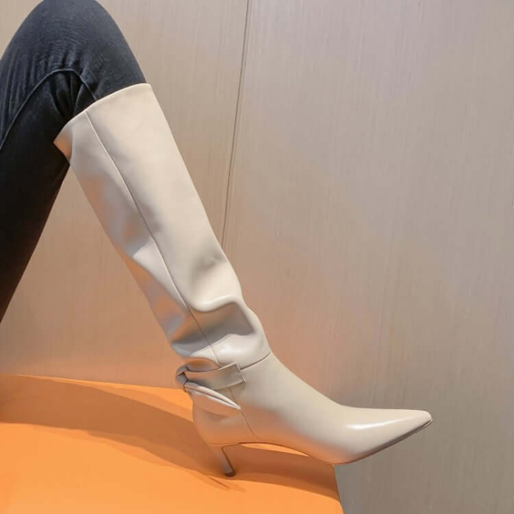 Women's Stiletto Bow High Cowhide Boots BadAssWear.fi