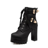 Short Boots Round Toe Leather Boots High Heel Women's Boots BadAssWear.fi