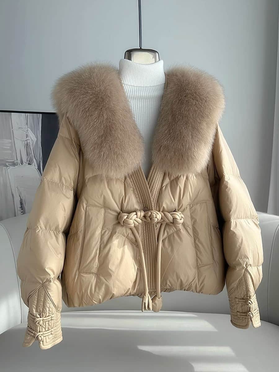 Polyester Women's Loose Thick Cotton Coat With Fur Collar BadAssWear.fi