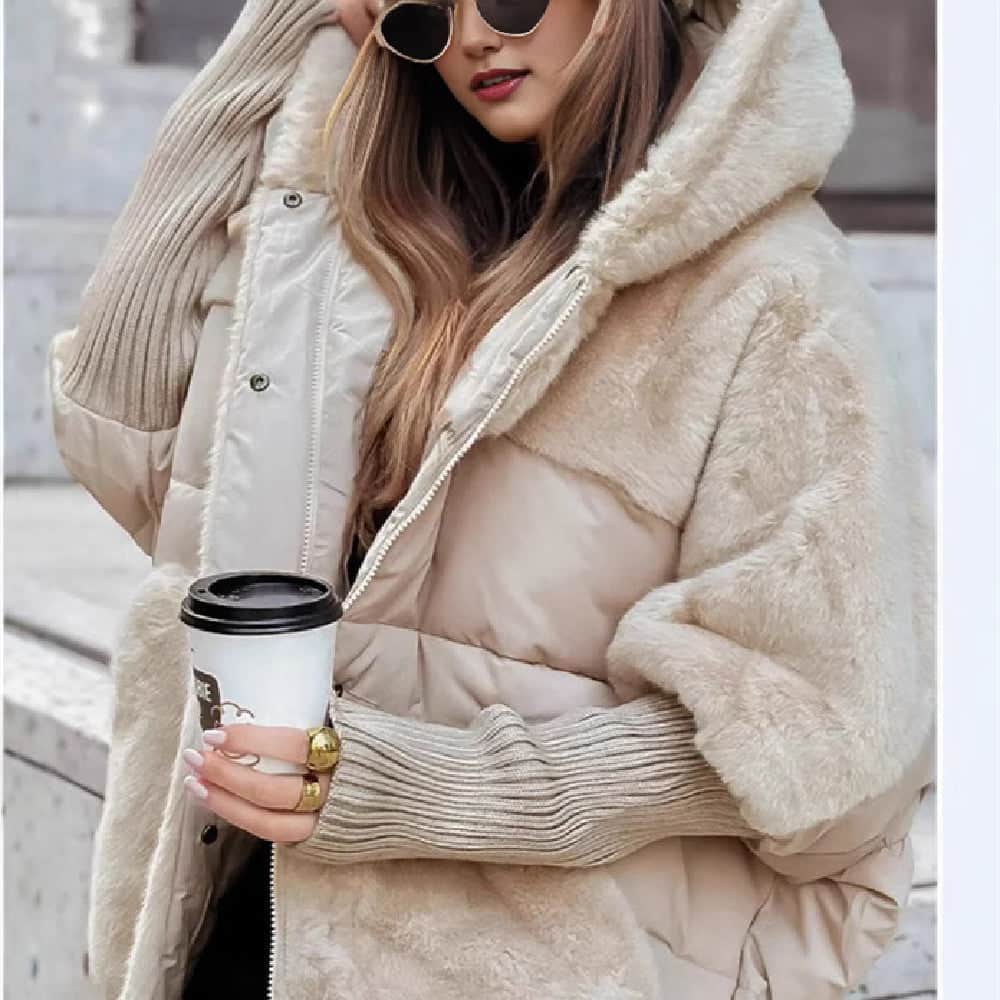 Women's Loose Cotton Coat Faux Fur Patchwork Winter Coat Comfort Chic Long Sleeve Hooded Jacket BadAssWear.fi