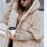 Women's Loose Cotton Coat Faux Fur Patchwork Winter Coat Comfort Chic Long Sleeve Hooded Jacket BadAssWear.fi