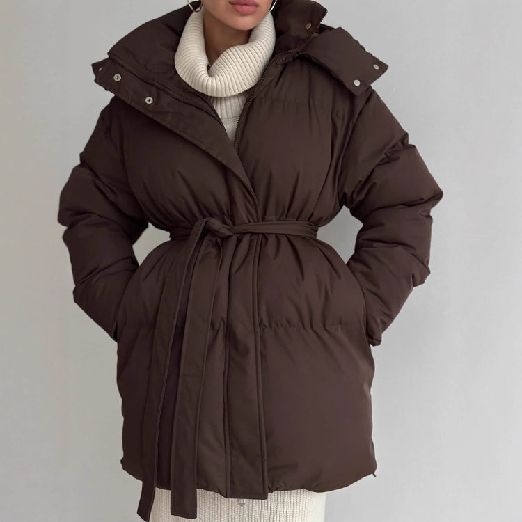 Casual Waist Tight Skinny Slimming Hooded Mid-length Bread Cotton-padded Jacket BadAssWear.fi