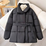 Warm Lapel Plaid Coat With Belt Design Fashion Casual Thick Jacket Fall And Winter Women's Clothing BadAssWear.fi