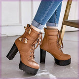 Short Boots Round Toe Leather Boots High Heel Women's Boots BadAssWear.fi