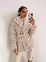 Winter Lapel Plaid Coat Fashion All-match Waist-tied Design Coat For Women Outwear Clothing BadAssWear.fi