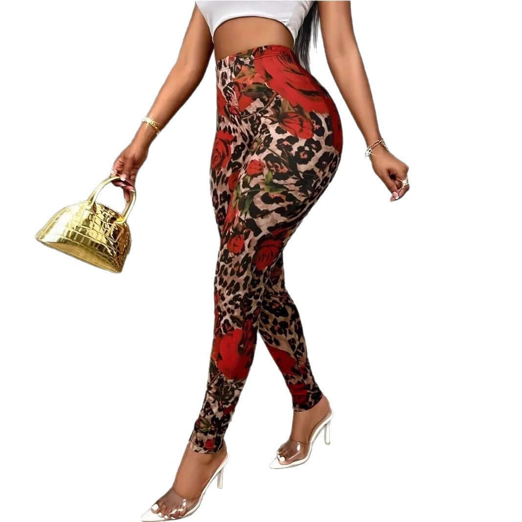 Womens Floral Print Stretchy Waist Leggings BadAssWear.fi