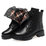 Women's Round Toe Cotton-padded Side Zipper Low Heel Casual Cowhide Shoes BadAssWear.fi