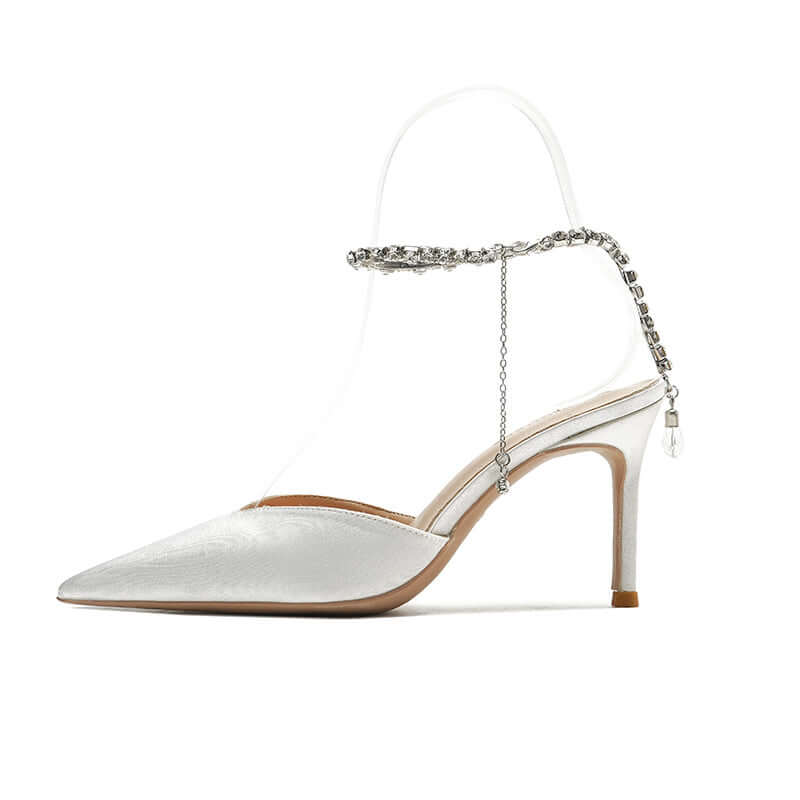 Minimalist Pointed-Toe Heels with Crystal Ankle Strap