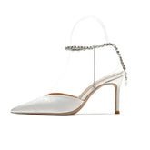Minimalist Pointed-Toe Heels with Crystal Ankle Strap