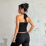 Women's Solid Color Halter Top With Lace Trim BadAssWear.fi