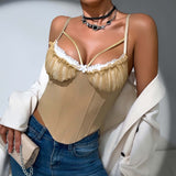 Sexy Sheer Mesh Stitching Lace Backless Fishbone Vest BadAssWear.fi