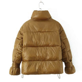 Golden Stand-up Collar Double Zipper Puffer Coat For Women BadAssWear.fi