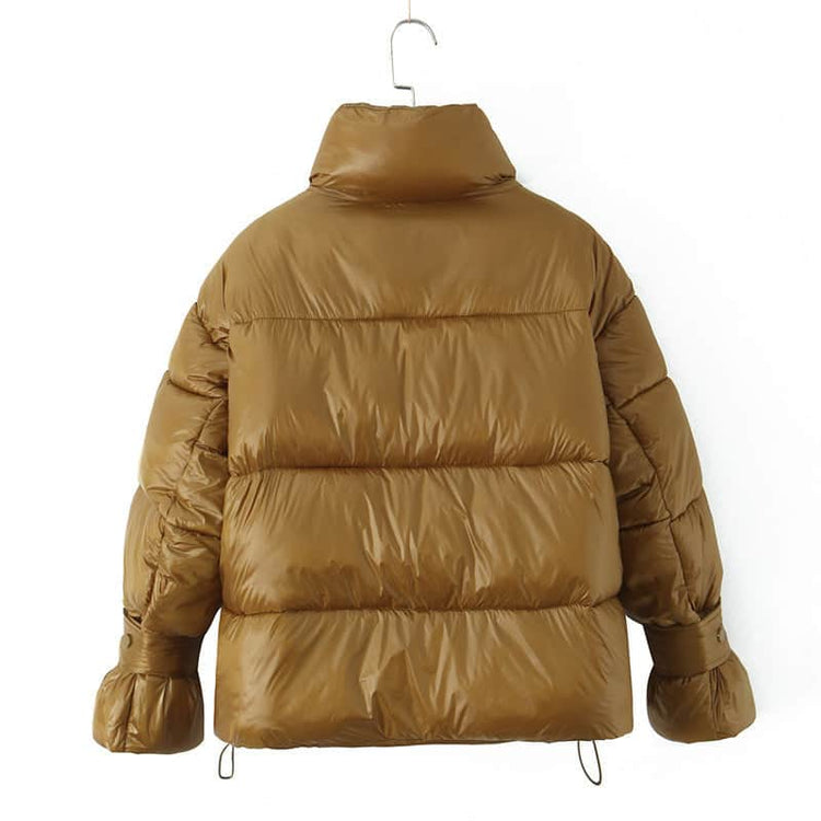 Golden Stand-up Collar Double Zipper Puffer Coat For Women BadAssWear.fi