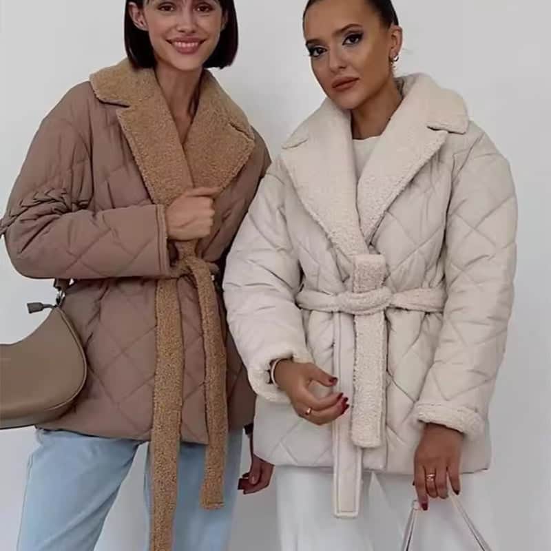 Winter Lapel Plaid Coat Fashion All-match Waist-tied Design Coat For Women Outwear Clothing BadAssWear.fi