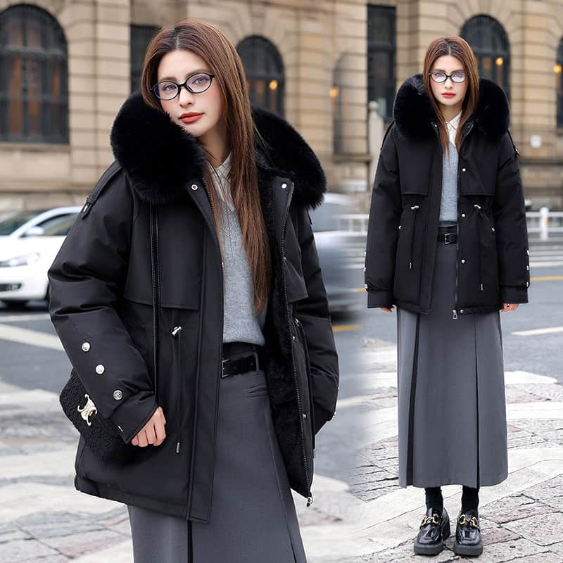 Fleece-lined Thickened Cotton Clothing Female Large Fur Collar Quilted Jacket BadAssWear.fi