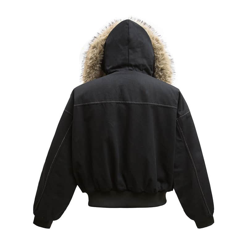 High Street Line Splicing Fur Collar Hood Cotton Coat Jacket BadAssWear.fi