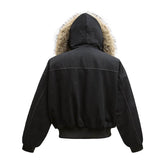 High Street Line Splicing Fur Collar Hood Cotton Coat Jacket BadAssWear.fi