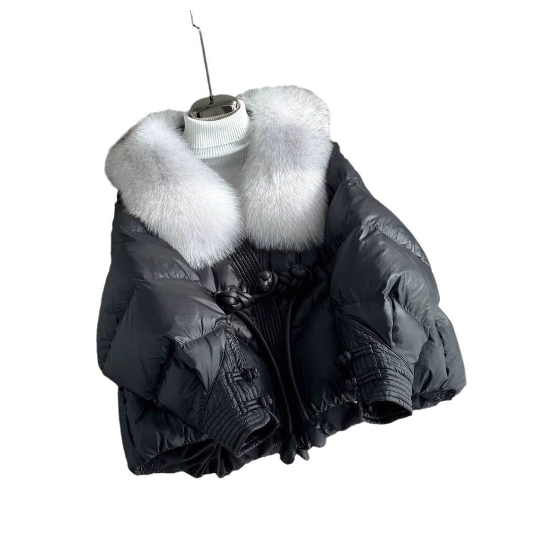 Polyester Women's Loose Thick Cotton Coat With Fur Collar BadAssWear.fi