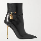 European Station Solid Color Cow Grain Pointed Toe Ankle Boots BadAssWear.fi