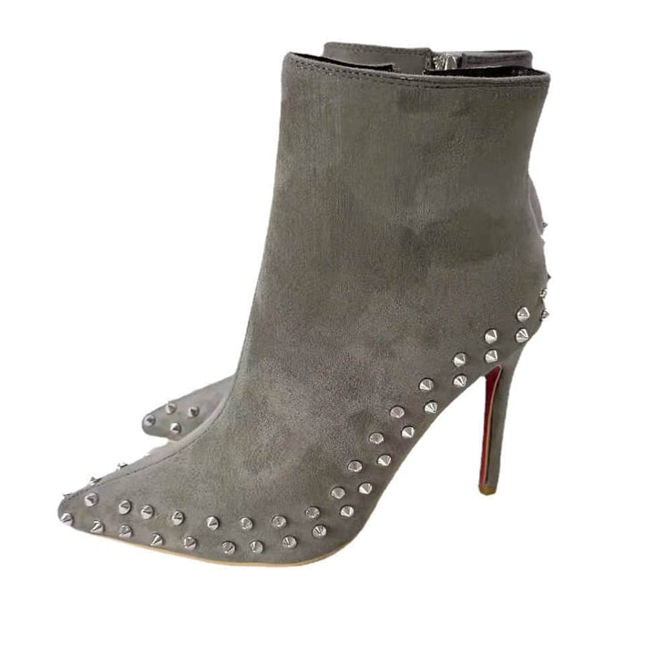 Suede Pointed Toe Gray Rivets Women&