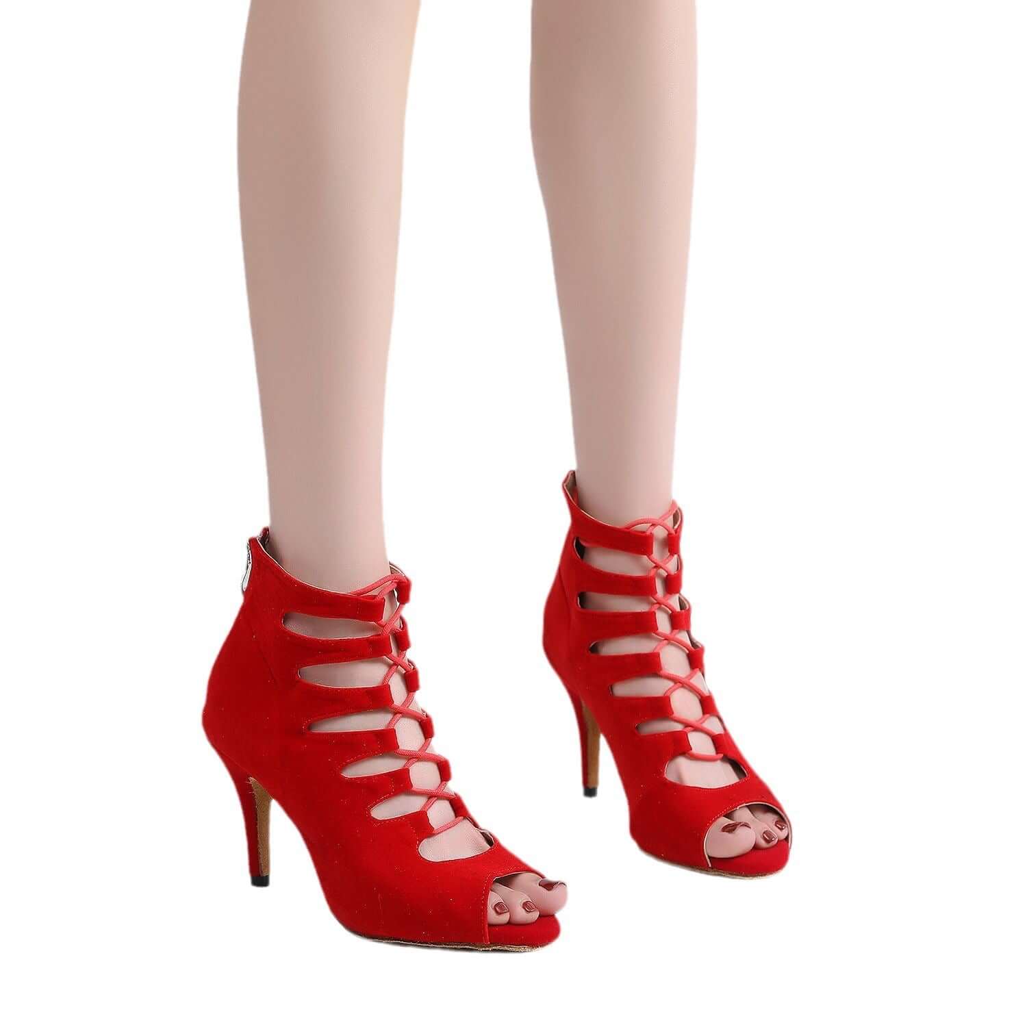 Women's Soft Bottom Red Short Peep Toe High Heels BadAssWear.fi