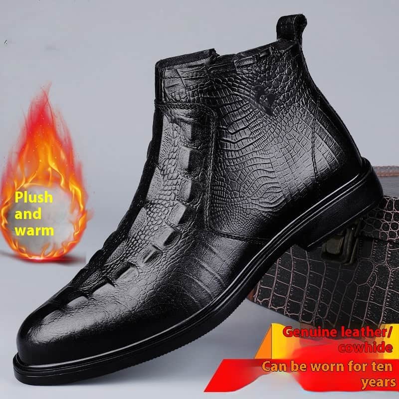 Men's Shoes Winter High-top Leather Shoes Fleece-lined Warm BadAssWear.fi