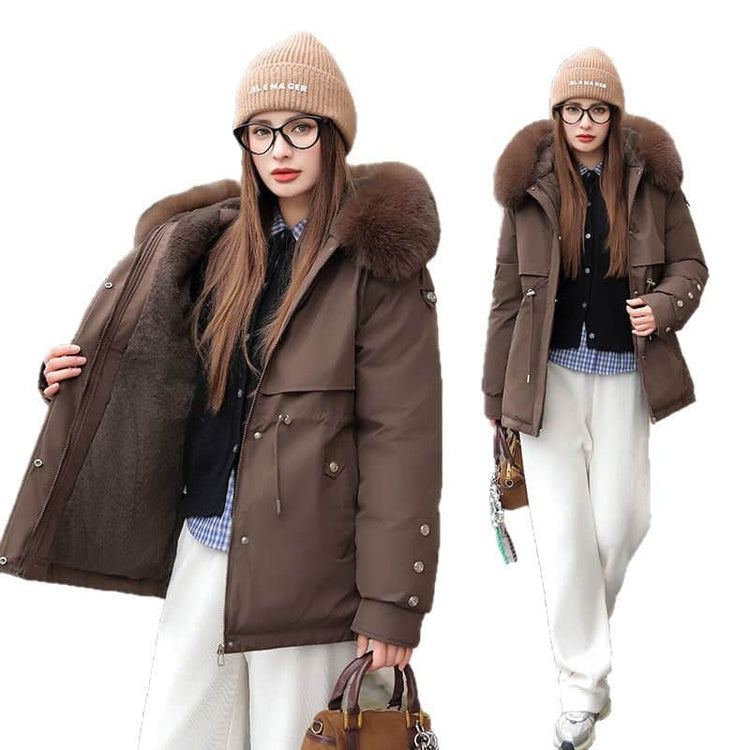 Fleece-lined Thickened Cotton Clothing Female Large Fur Collar Quilted Jacket BadAssWear.fi