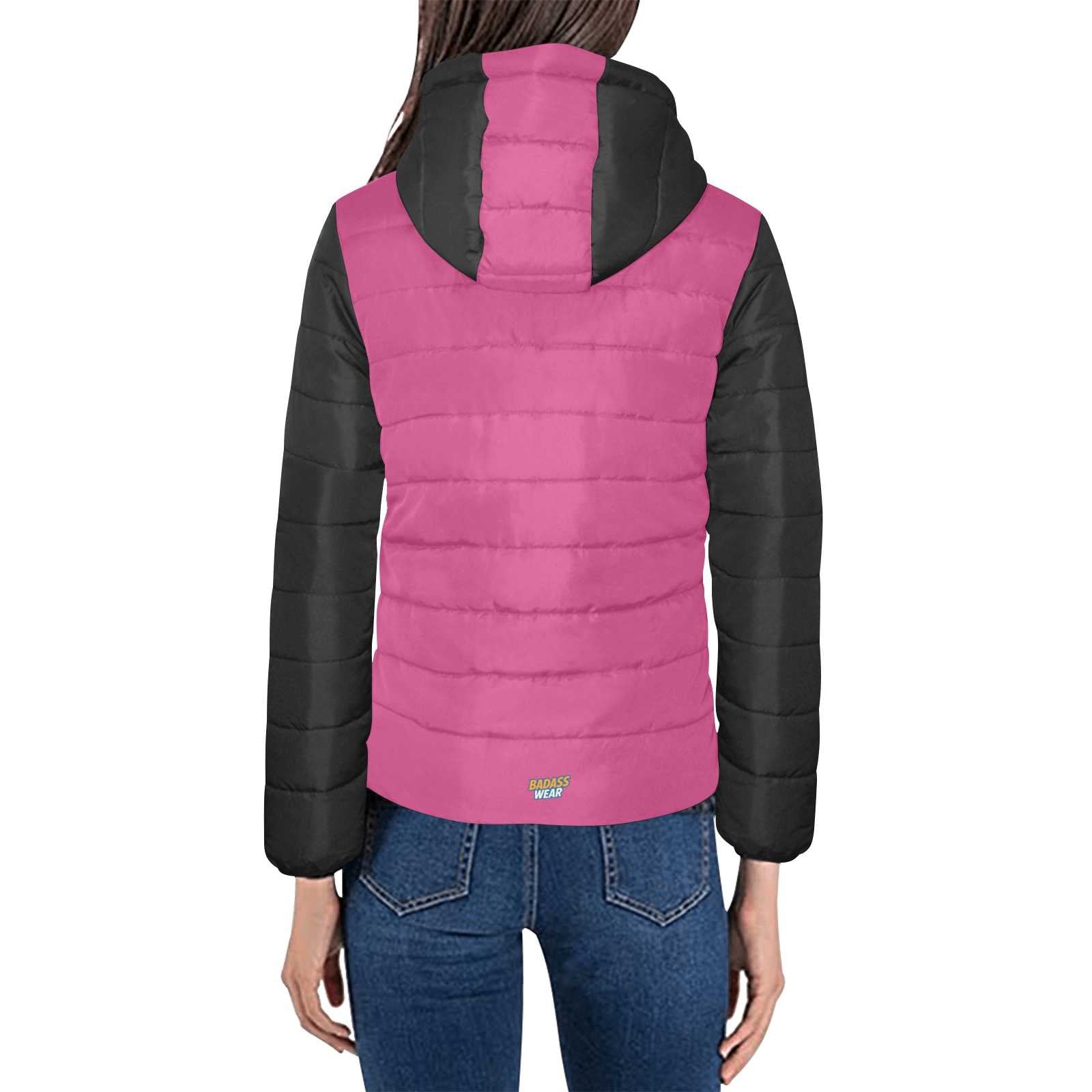 Women’s Pink and Black Hooded Padded Jacket BadAssWear.fi
