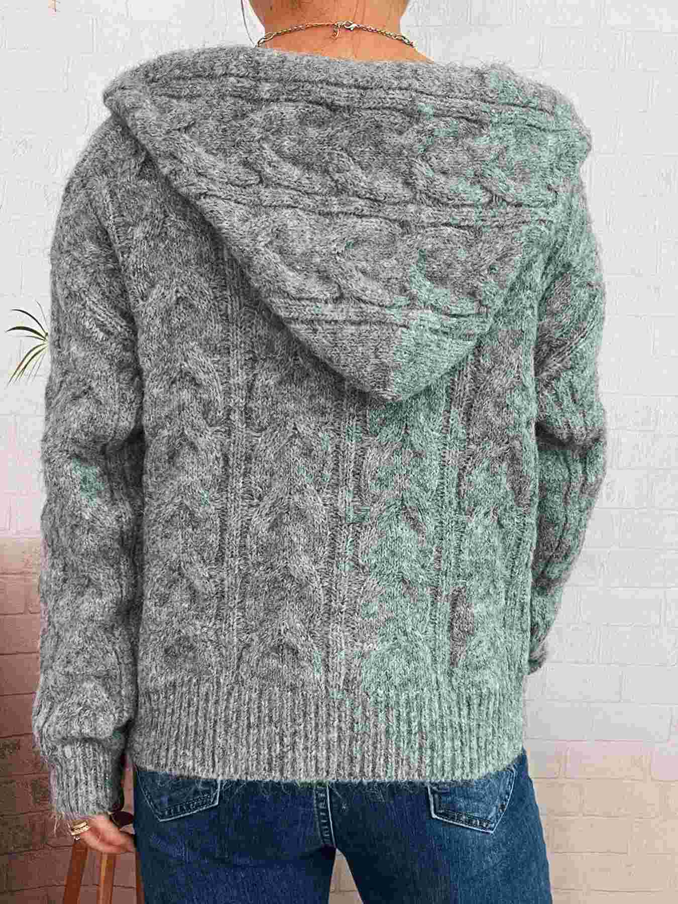 Women's Cable Knit Hooded Zip-Up Cardigan BadAssWear.fi