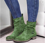 Western Boots Women Buckle Ankle Boots Side Zipper Shoes BadAssWear.fi