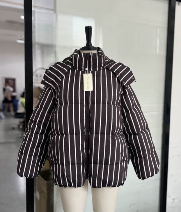 Warm Stand Collar Striped Hooded Cotton Coat Jacket BadAssWear.fi
