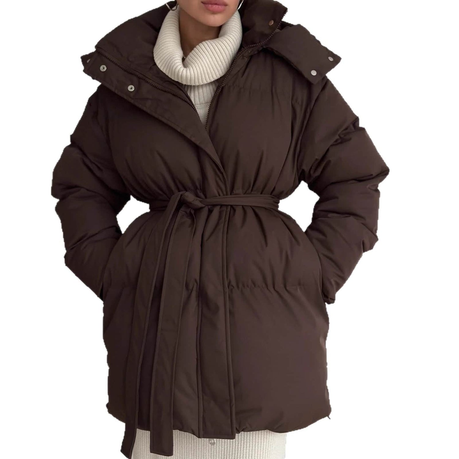 Casual Waist Tight Skinny Slimming Hooded Mid-length Bread Cotton-padded Jacket BadAssWear.fi