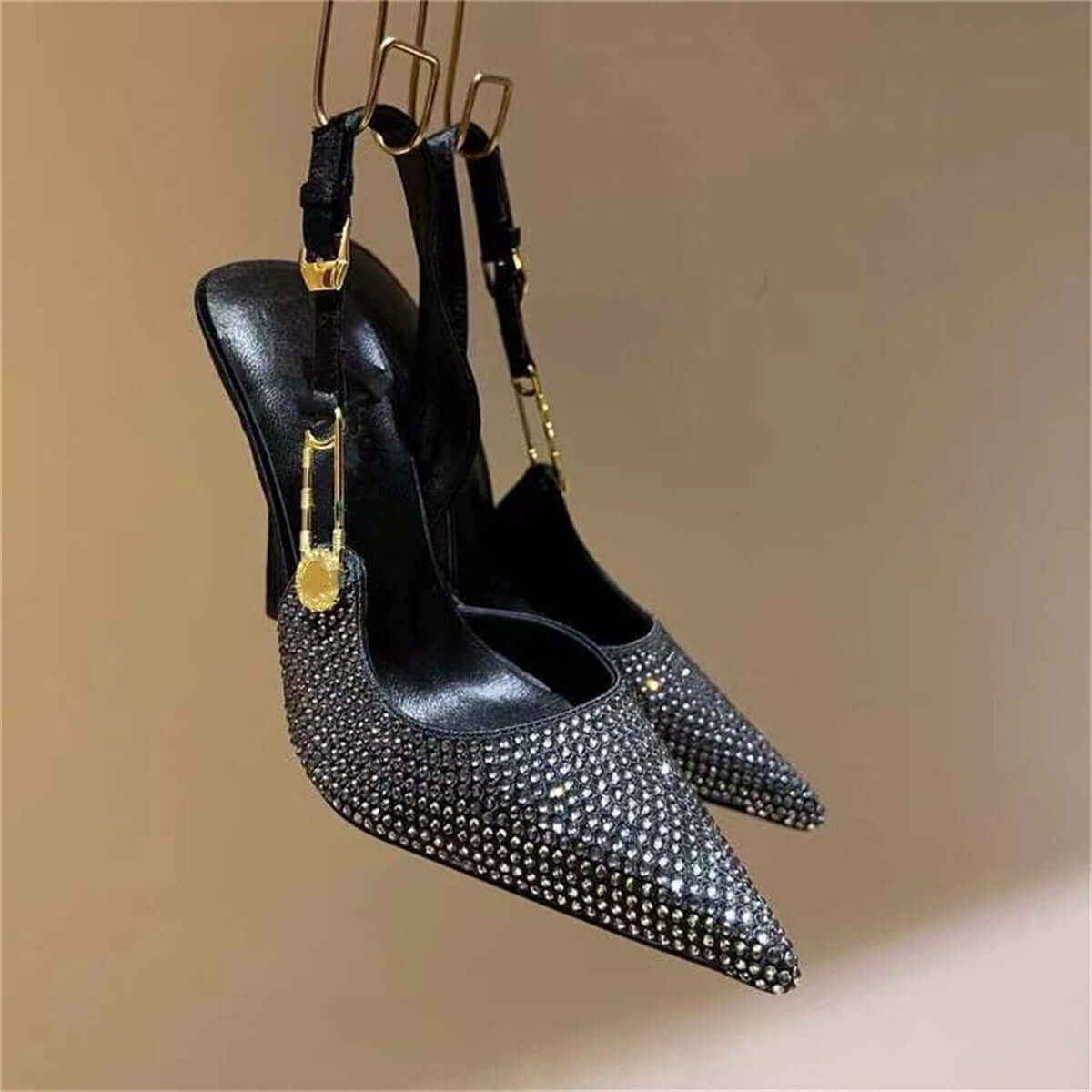Women's Rhinestone Pointed Toe Strap Decorative High Heels BadAssWear.fi